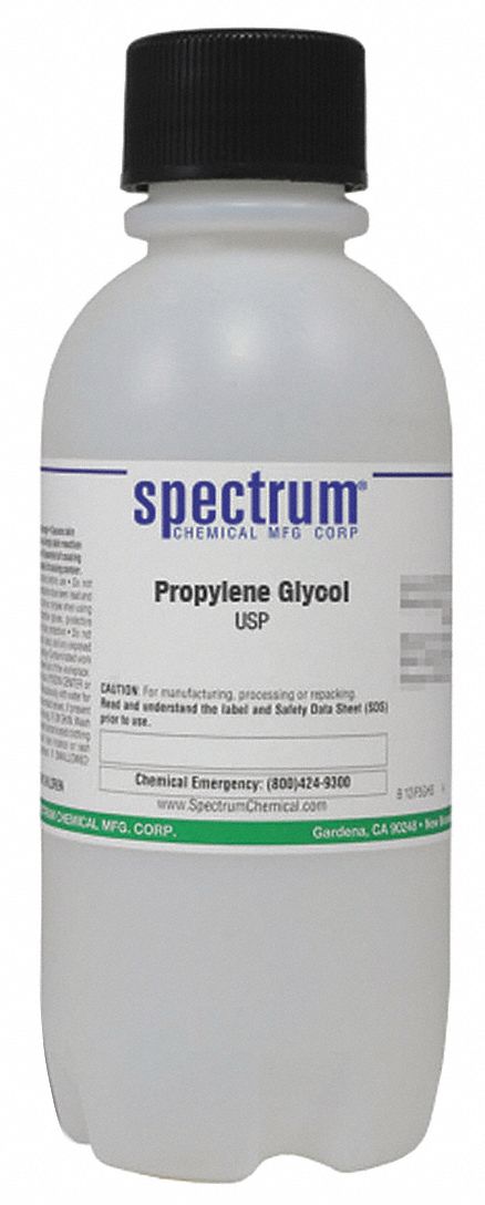 Propylene Glycol: USP, 500 mL, 57-55-6, Reagent, Liquid, Bottle, Plastic, 24 mo Shelf Life, 1