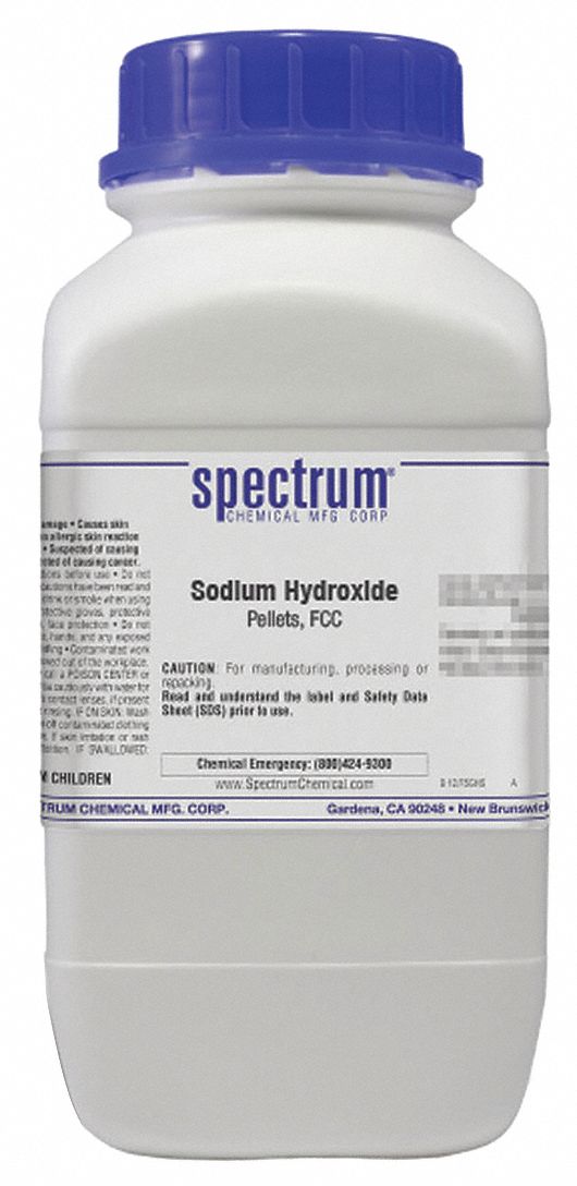 Sodium Hydroxide: FCC, 2.5 kg, 1310-73-2, Base, Powder, Bottle, Plastic, 36 mo Shelf Life, 1