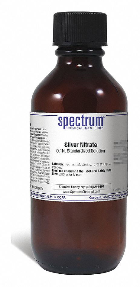 Silver Nitrate: Lab, 500 mL, 7732-18-5/7761-88-8, 0.1 N, Solution, Liquid, Bottle, Glass, 1