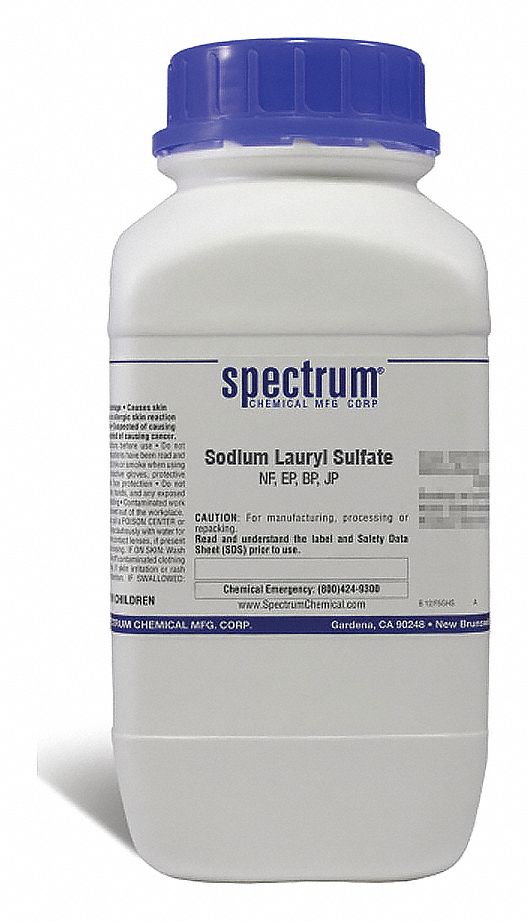 Sodium Lauryl Sulfate: NF, 500 g, 151-21-3, Reagent, Capsule, Bottle, Plastic, 36 mo Shelf Life, 1