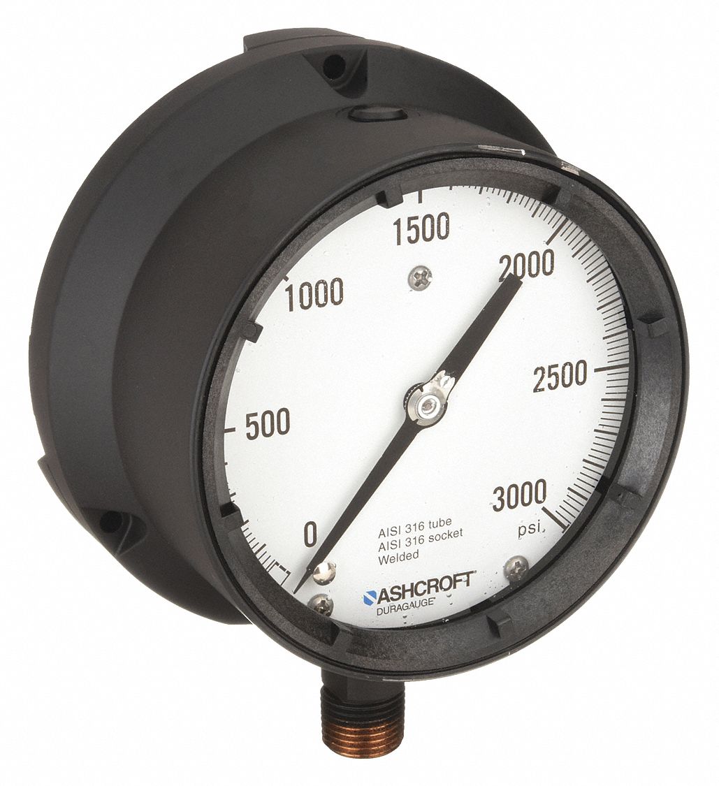 PRESSURE GAUGE,0 TO 3000 PSI,4-1/2IN