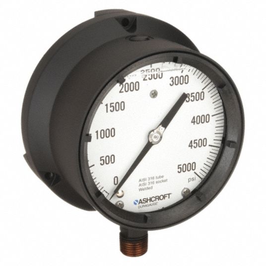 ASHCROFT, 0 to 5,000 psi, White, Process Pressure Gauge 6WZV3451379SSL04L5000 Grainger