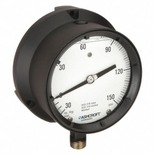 ASHCROFT, 30 to 0 to 150 in Hg/psi, White, Process Compound Gauge