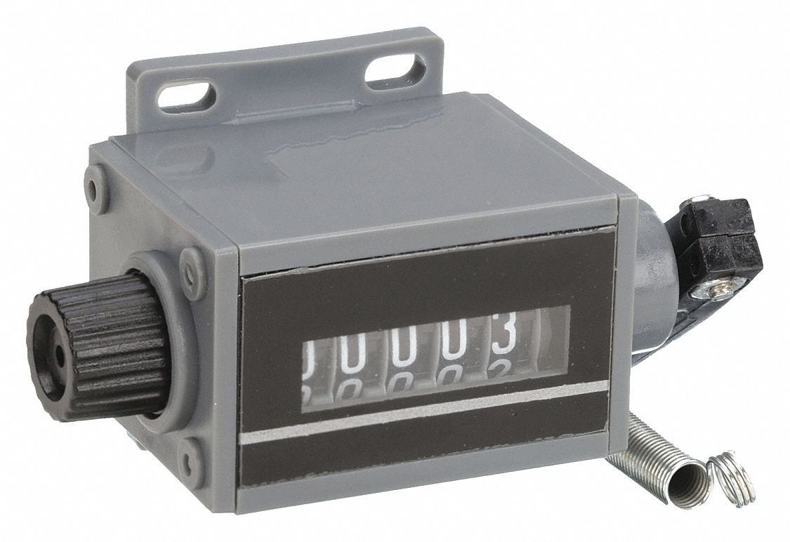 Mechanical Counter: Top Coming (TC), Top Coming (TC), Base Mounting, Black, White, 5 Digits