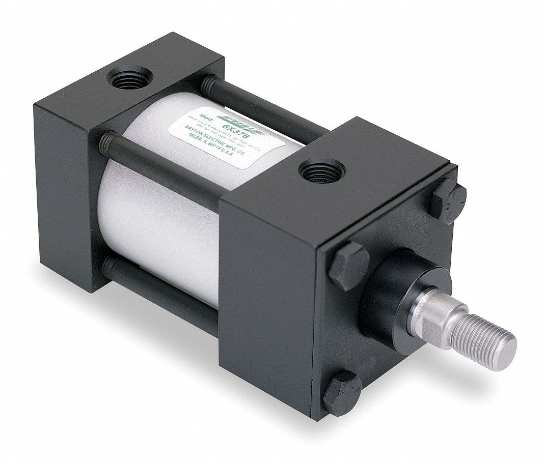 SPEEDAIRE Air Cylinder: Tie Rod, 2 in Bore Dia, 1 in Stroke Lg, Aluminum,  Tapped Hole, 1/4 in NPT