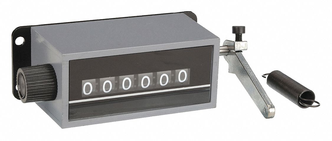 Mechanical Counter: Top Coming (TC), Top Coming (TC), Base Mounting, Black, White, 6 Digits