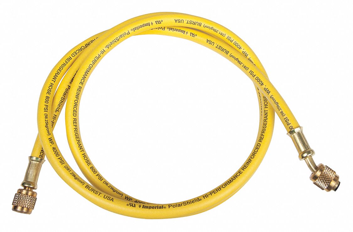 Hose: 5 ft Lg, 0° Angle, Yellow, Nylon, Single Hose