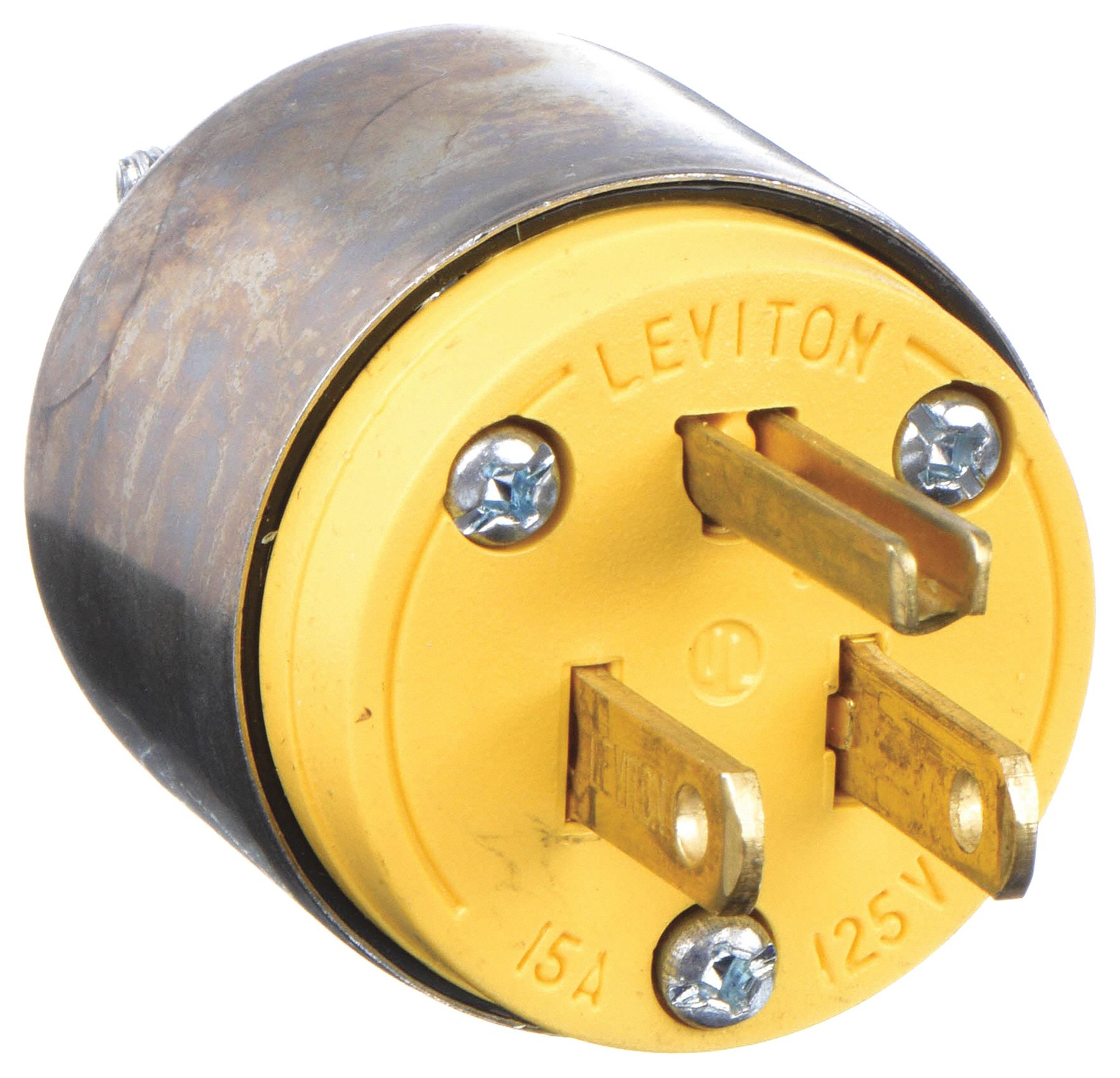 LEVITON 15A Industrial Grade Armored Straight Blade Plug, Yellow; NEMA