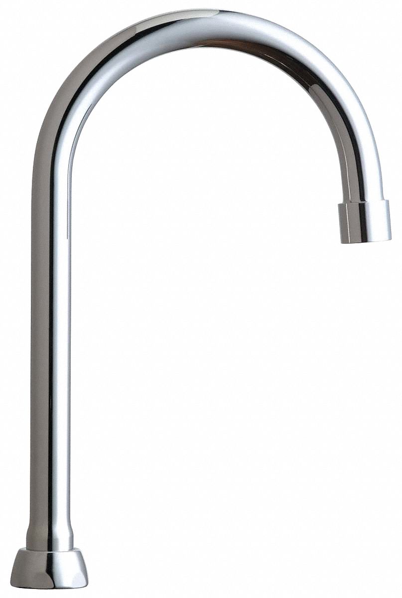 SPOUT: GOOSENECK FAUCET SPOUT, FITS CHICAGO FAUCETS BRAND, CHROME FINISH, MANUAL