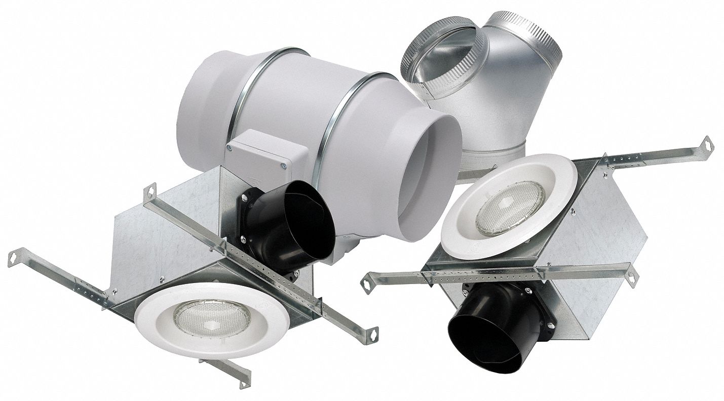 In-Line Duct Fan: 293 cfm Max., 6 in Duct, 65 W, 120V AC, 1 Ph, IP44, Thermoplastic