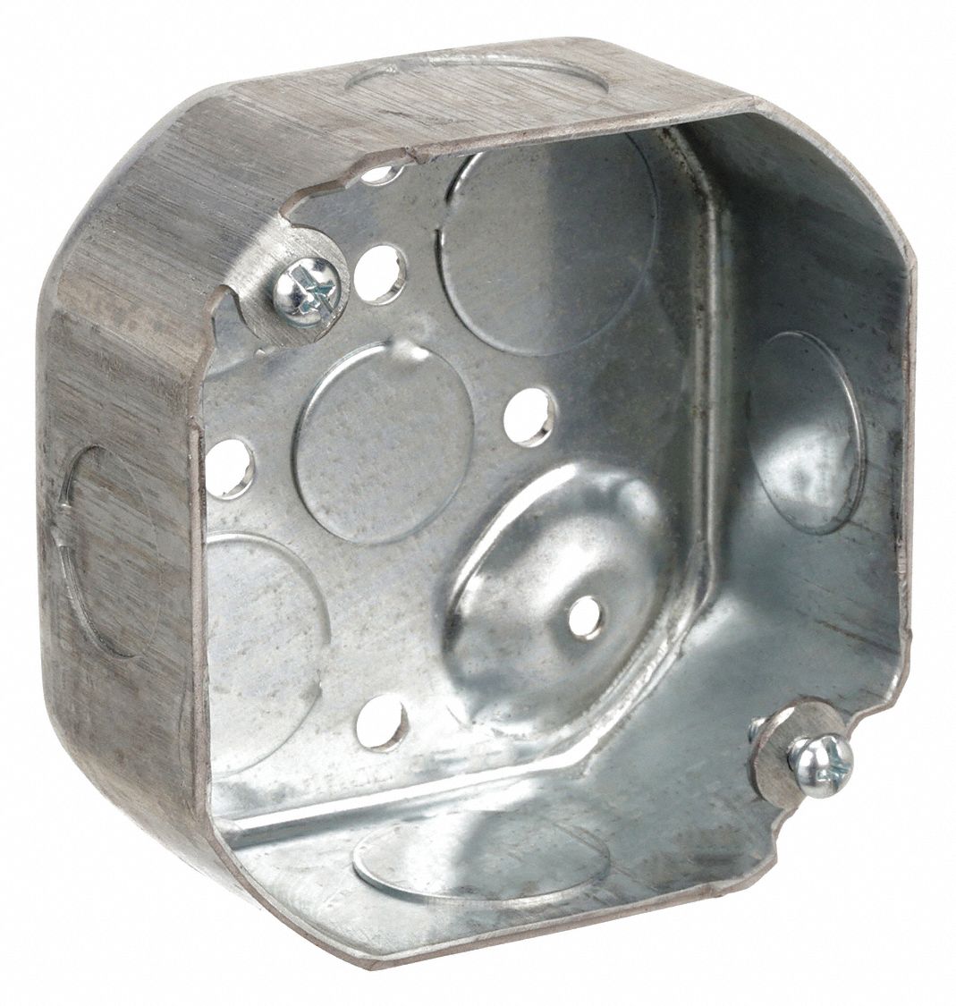 ELECTRICAL BOX, STEEL, NOMINAL SIZE AND MATERIAL, OCTAGON, 2 GANGS, 1½ IN OVERALL DP