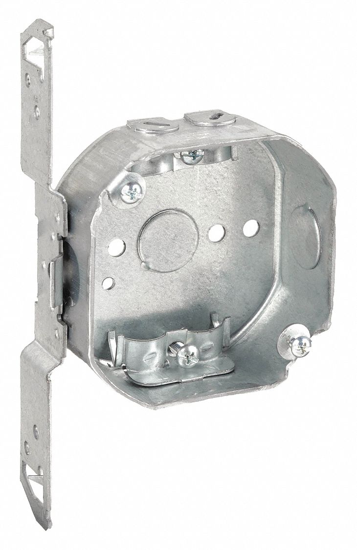 ELECTRICAL BOX, STEEL, NOMINAL SIZE AND MATERIAL, OCTAGON, 2 GANGS, 1½ IN OVERALL DP