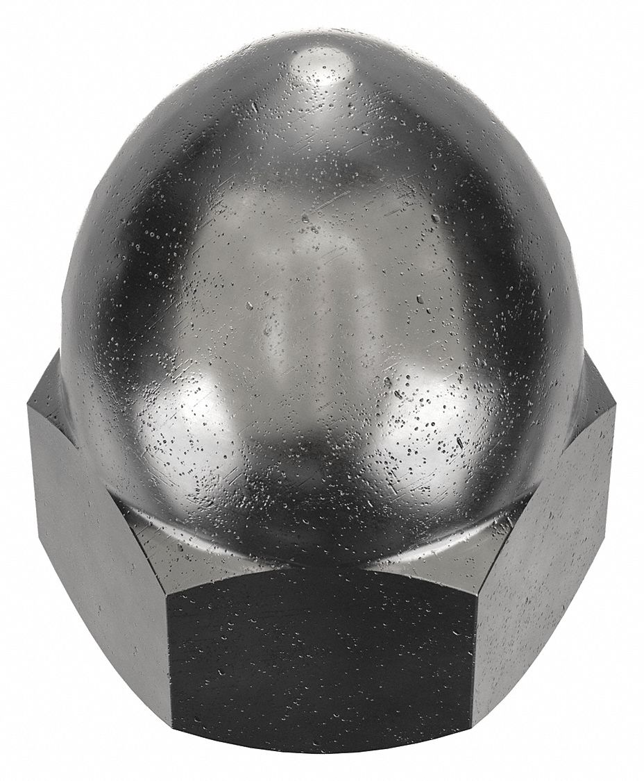 Cap Nut: High Crown, #8-32 Thread, Plain, 12L14, Steel, 0.422 in Ht, 5/16 in Hex Wd, 10 PK