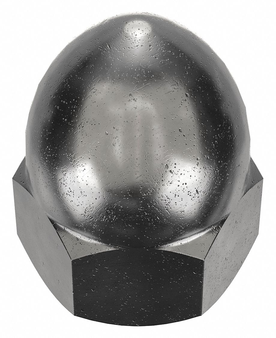 Cap Nut: High Crown, #10-32 Thread, Plain, 12L14, Steel, 0.516 in Ht, 3/8 in Hex Wd, 10 PK