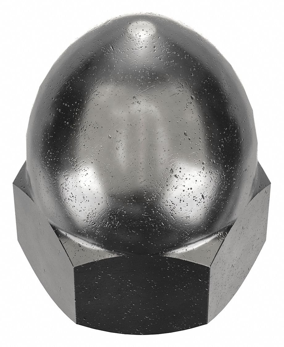 Cap Nut: High Crown, #12-24 Thread, Plain, 12L14, Steel, 0.516 in Ht, 3/8 in Hex Wd, 10 PK