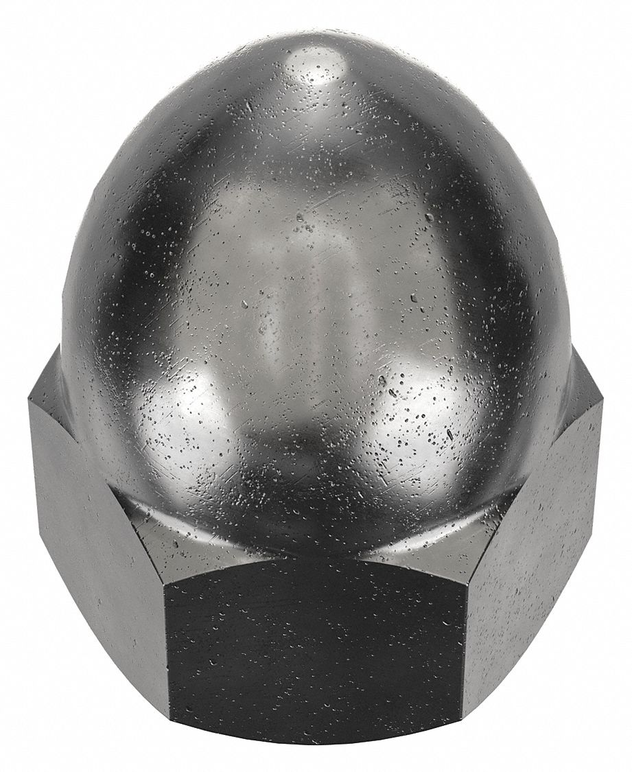 Cap Nut: High Crown, 5/16"-18 Thread, Plain, 12L14, Steel, 0.688 in Ht, 1/2 in Hex Wd, 10 PK