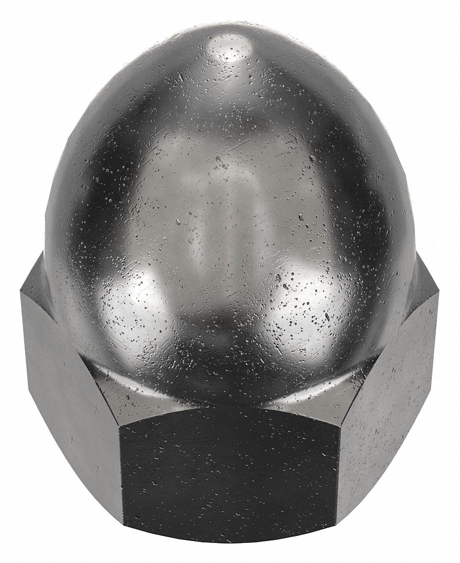 Cap Nut: High Crown, 5/16"-24 Thread, Plain, 12L14, Steel, 0.688 in Ht, 1/2 in Hex Wd, 10 PK