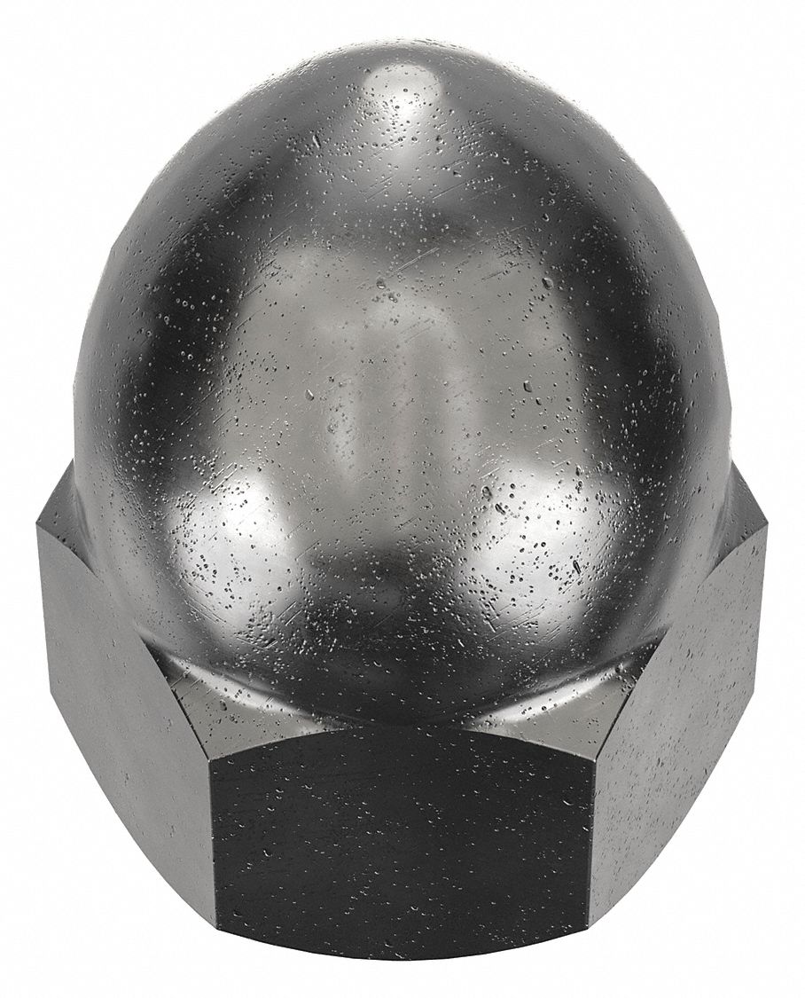 Cap Nut: High Crown, 3/8"-16 Thread, Plain, 12L14, Steel, 0.781 in Ht, 9/16 in Hex Wd, 10 PK