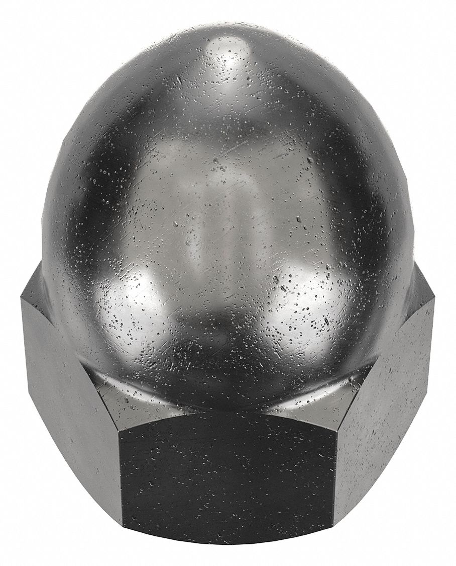 Cap Nut: High Crown, 3/8"-24 Thread, Plain, 12L14, Steel, 0.781 in Ht, 9/16 in Hex Wd, 10 PK