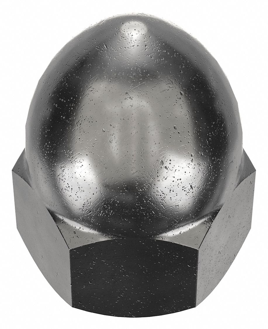 Cap Nut: High Crown, 1/2"-20 Thread, Plain, 12L14, Steel, 1.031 in Ht, 3/4 in Hex Wd, 3 PK