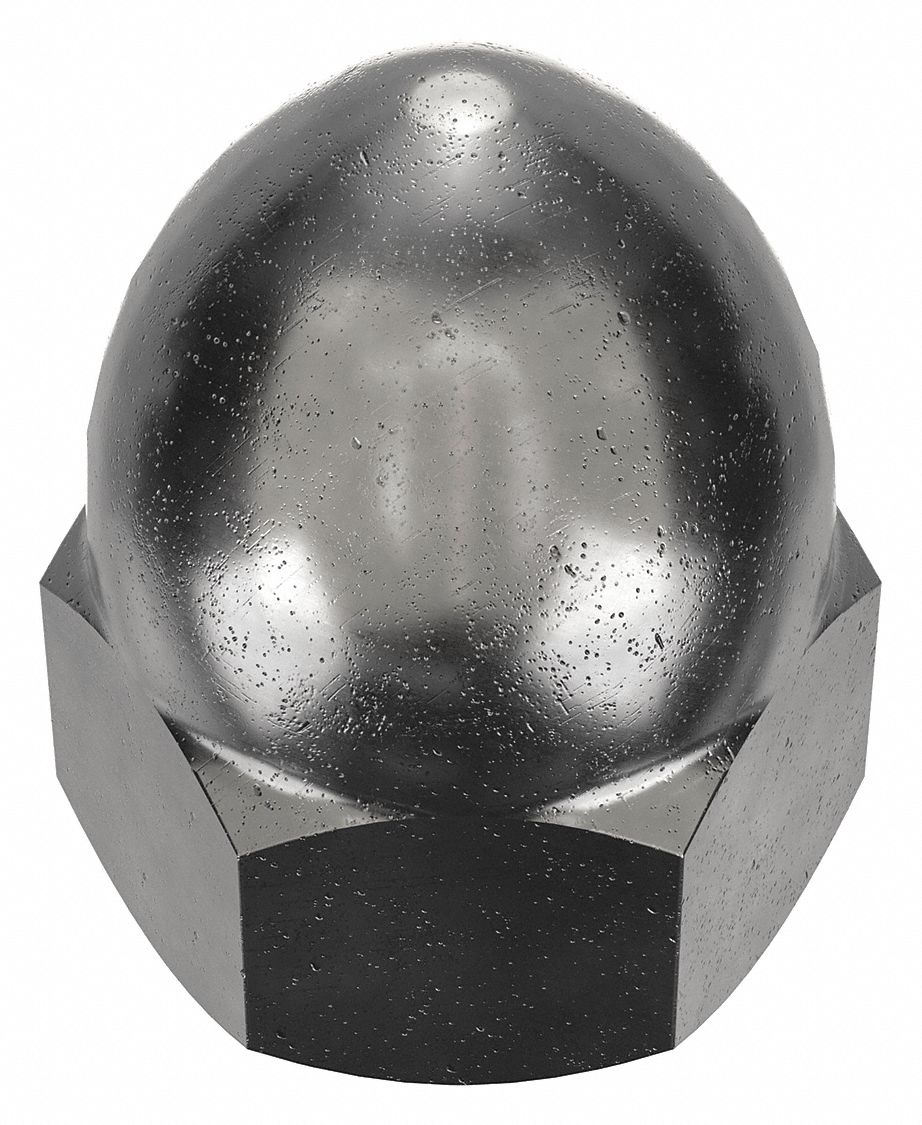 Cap Nut: High Crown, 9/16"-18 Thread, Plain, 12L14, Steel, 1.188 in Ht, 7/8 in Hex Wd, 2 PK