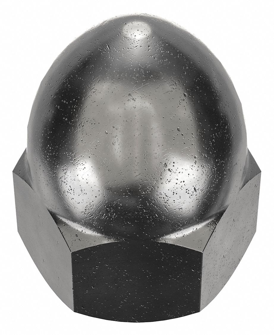 Cap Nut: High Crown, 5/8"-11 Thread, Plain, 12L14, Steel, 1.281 in Ht, 15/16 in Hex Wd, 2 PK