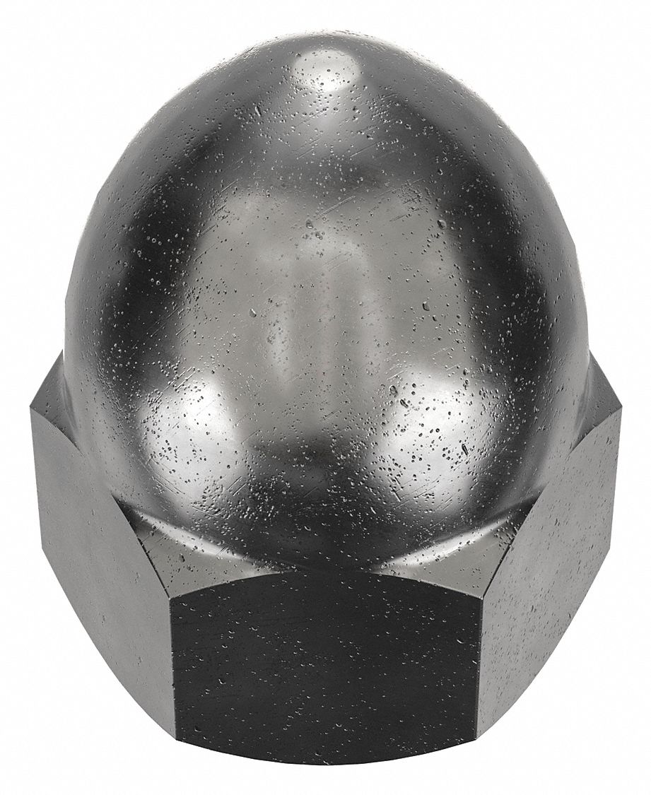 Cap Nut: High Crown, 5/8"-18 Thread, Plain, 12L14, Steel, 1.281 in Ht, 15/16 in Hex Wd, 2 PK