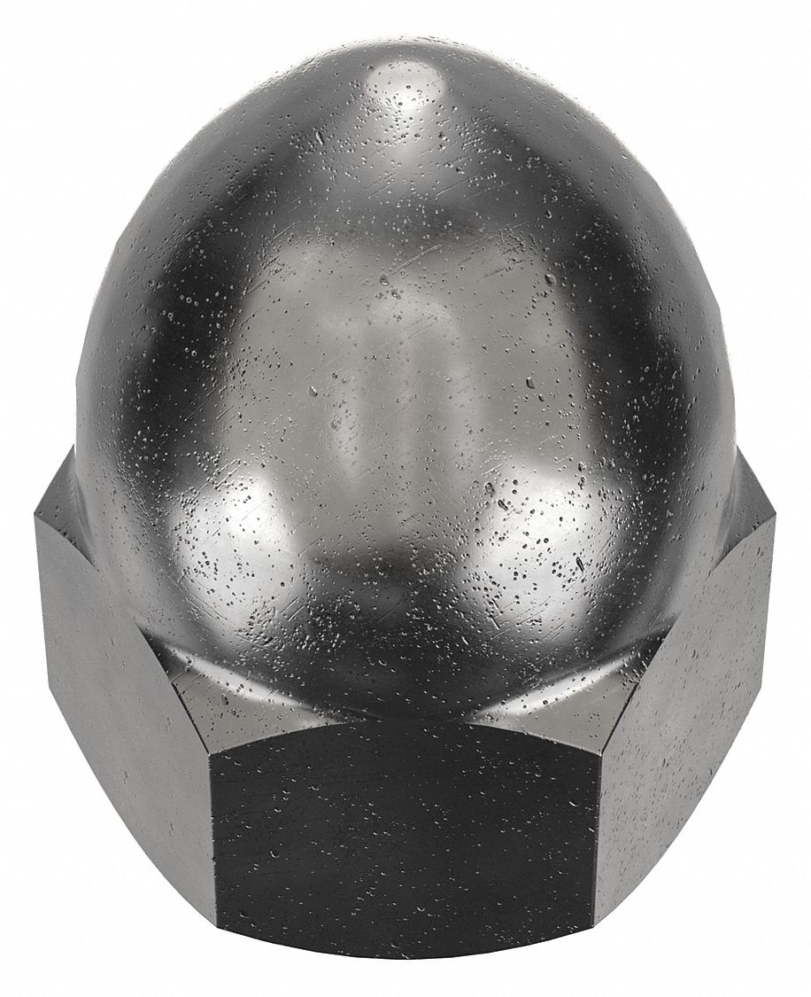 Cap Nut: High Crown, 3/4"-10 Thread, Plain, 12L14, Steel, 1.453 in Ht, 1 1/16 in Hex Wd