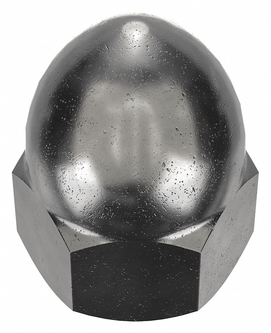 Cap Nut: High Crown, 7/8"-9 Thread, Plain, 12L14, Steel, 1.719 in Ht, 1 1/4 in Hex Wd