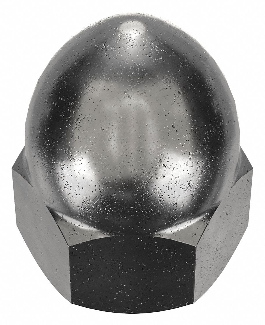 Cap Nut: High Crown, 7/8"-14 Thread, Plain, 12L14, Steel, 1.719 in Ht, 1 1/4 in Hex Wd