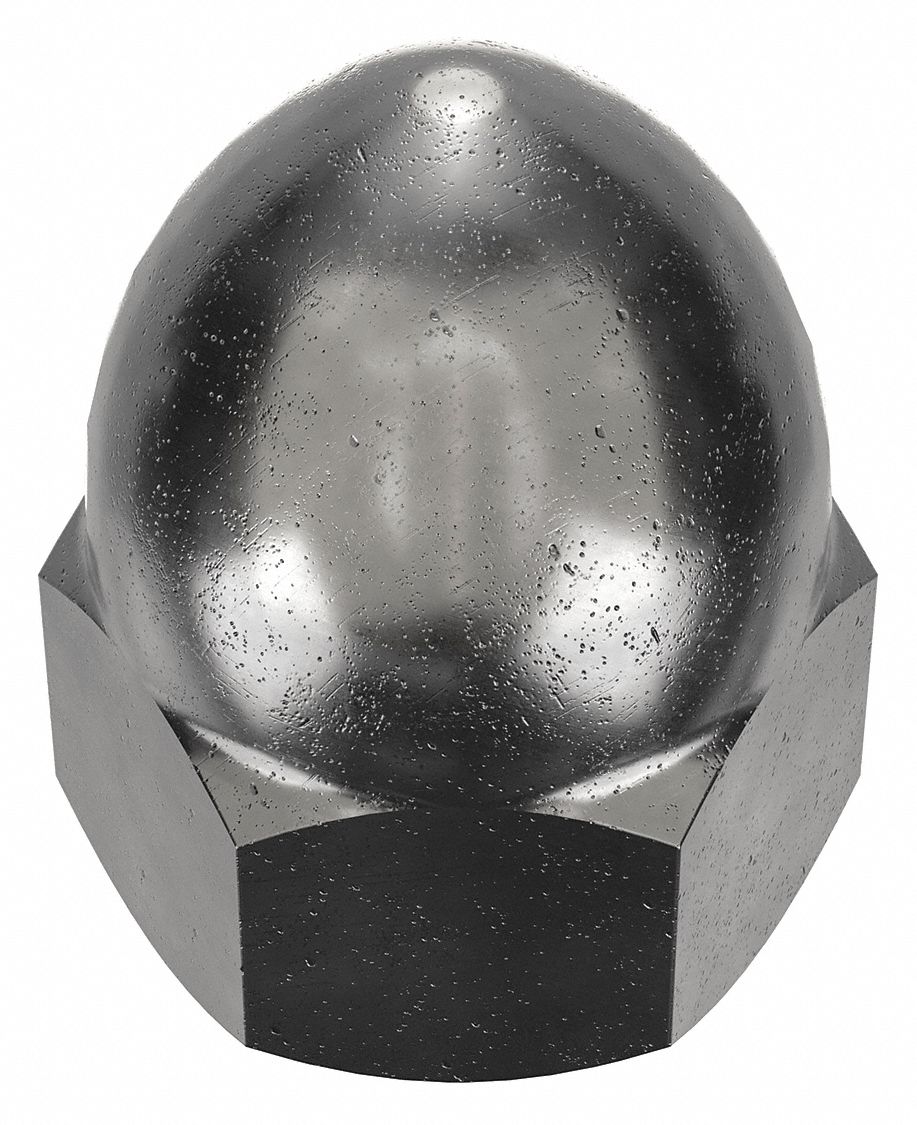 Cap Nut: High Crown, 1"-8 Thread, Plain, 12L14, Steel, 1.969 in Ht, 1 7/16 in Hex Wd