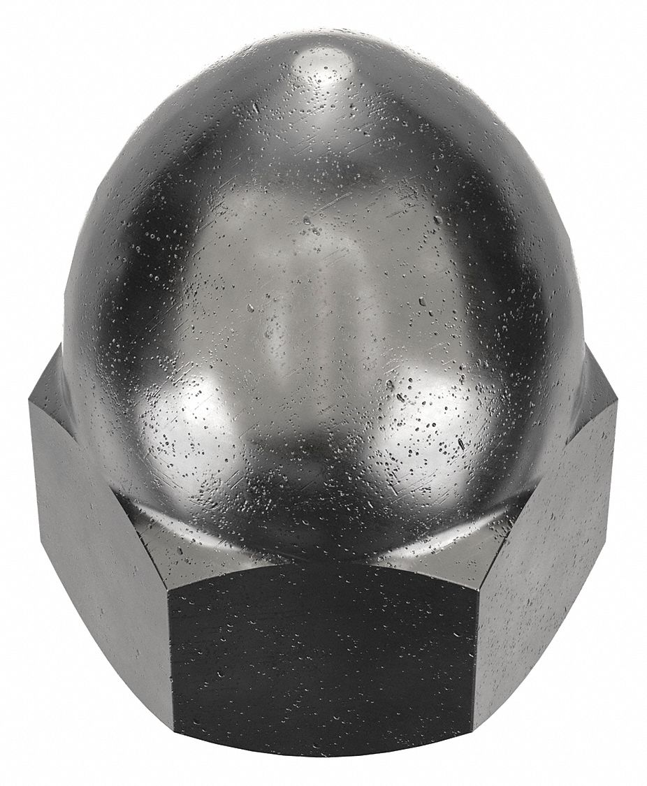 Cap Nut: High Crown, 1 1/4"-7 Thread, Plain, 12L14, Steel, 2.469 in Ht, 1 13/16 in Hex Wd