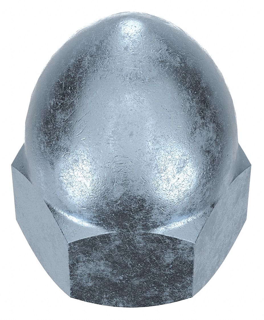 Cap Nut: High Crown, #8-32 Thread, Zinc-Plated, 12L14, Steel, 0.422 in Ht, 5/16 in Hex Wd, 10 PK