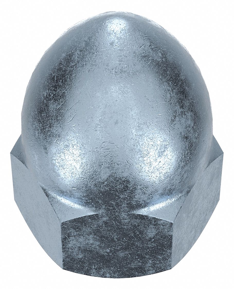 Cap Nut: High Crown, #12-24 Thread, Zinc-Plated, 12L14, Steel, 0.516 in Ht, 3/8 in Hex Wd, 10 PK