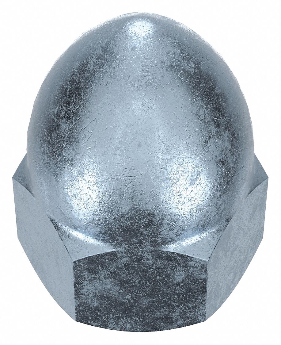 Cap Nut: High Crown, 5/16"-24 Thread, Zinc-Plated, 12L14, Steel, 0.688 in Ht, 1/2 in Hex Wd, 10 PK