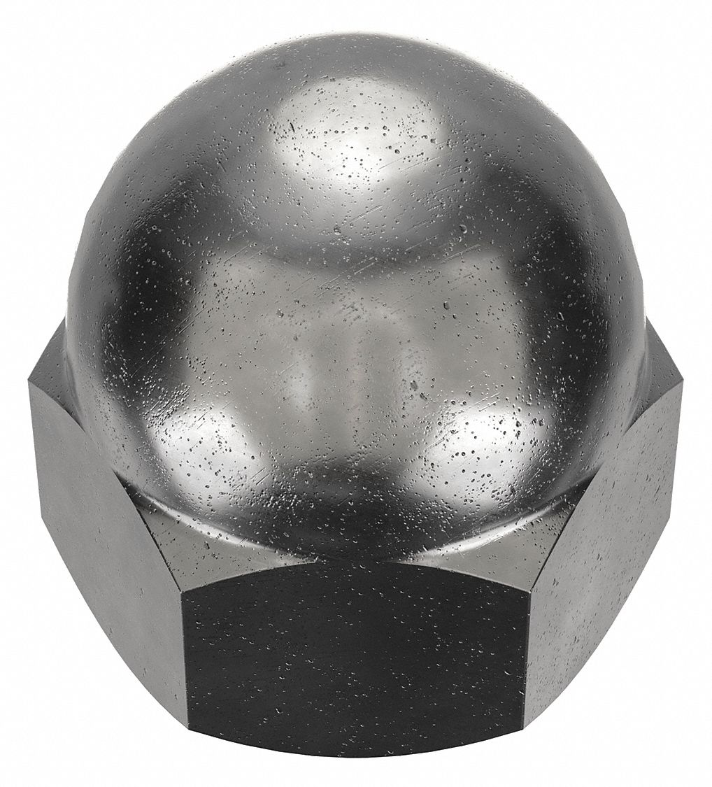 Cap Nut: Low Crown, #6-32 Thread, Plain, 12L14, Steel, 0.344 in Ht, 5/16 in Hex Wd, 10 PK