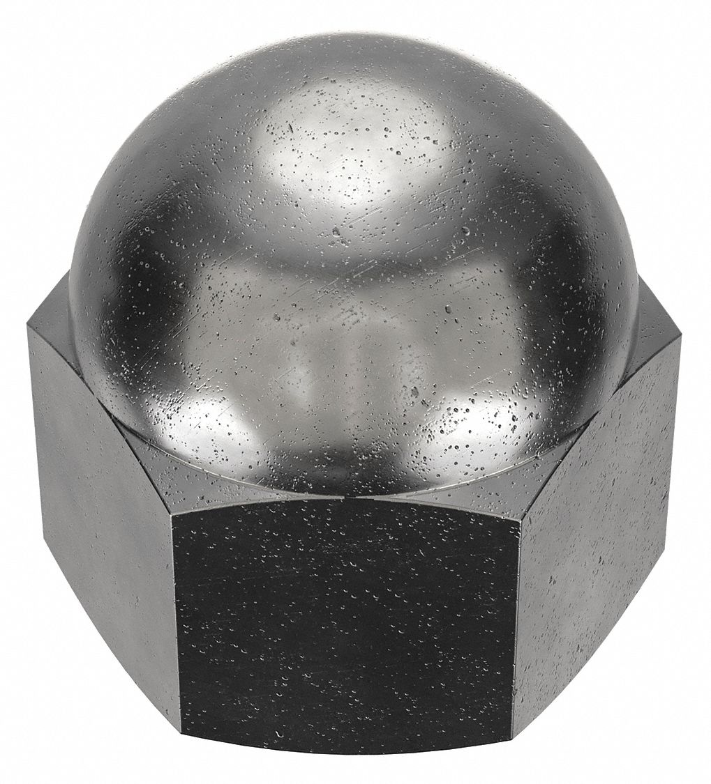 Cap Nut: Low Crown, 3/4"-16 Thread, Plain, 12L14, Steel, 1.156 in Ht, 1 1/16 in Hex Wd