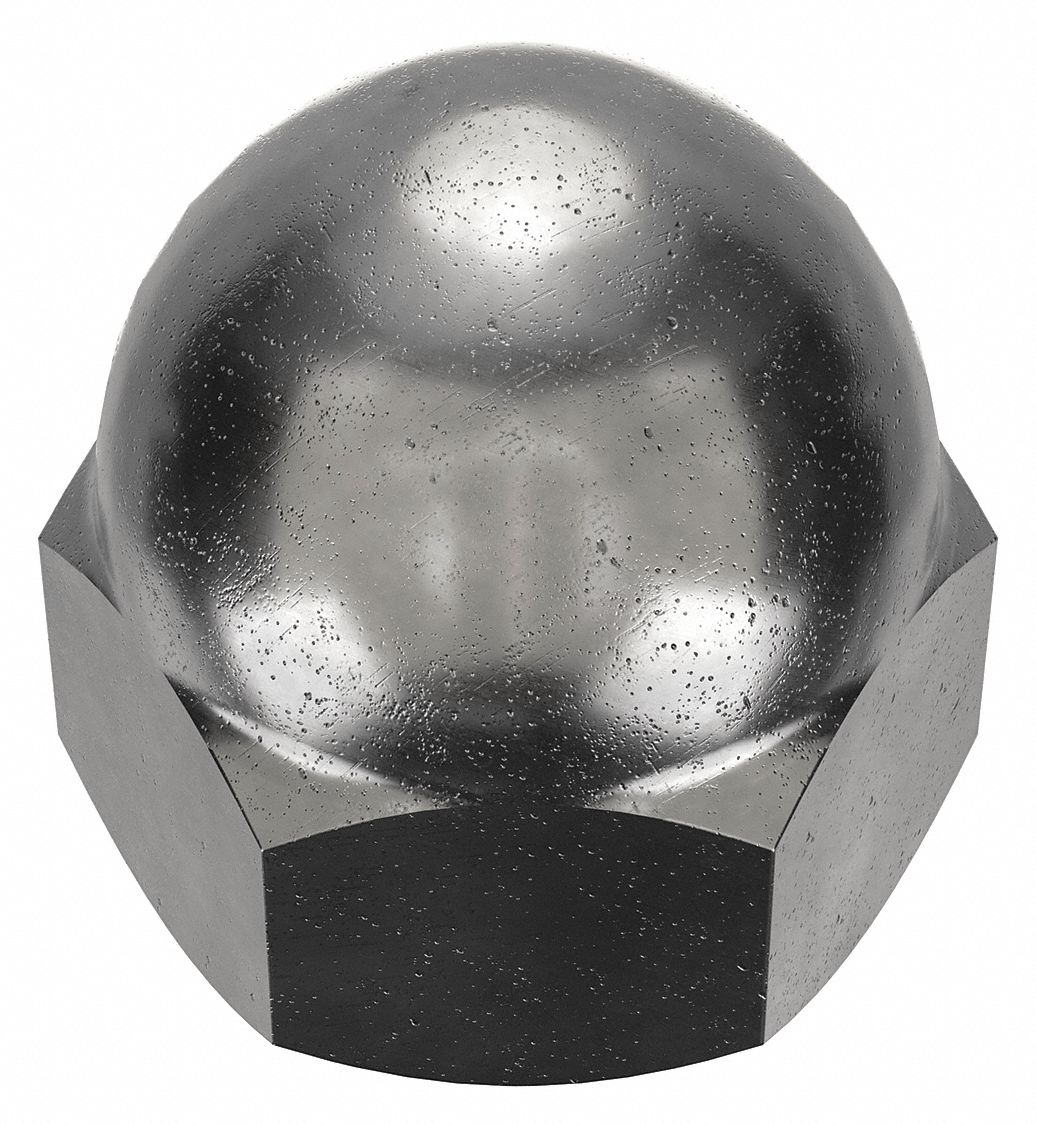 Cap Nut: Low Crown, 1"-8 Thread, Plain, 12L14, Steel, 1.547 in Ht, 1 7/16 in Hex Wd