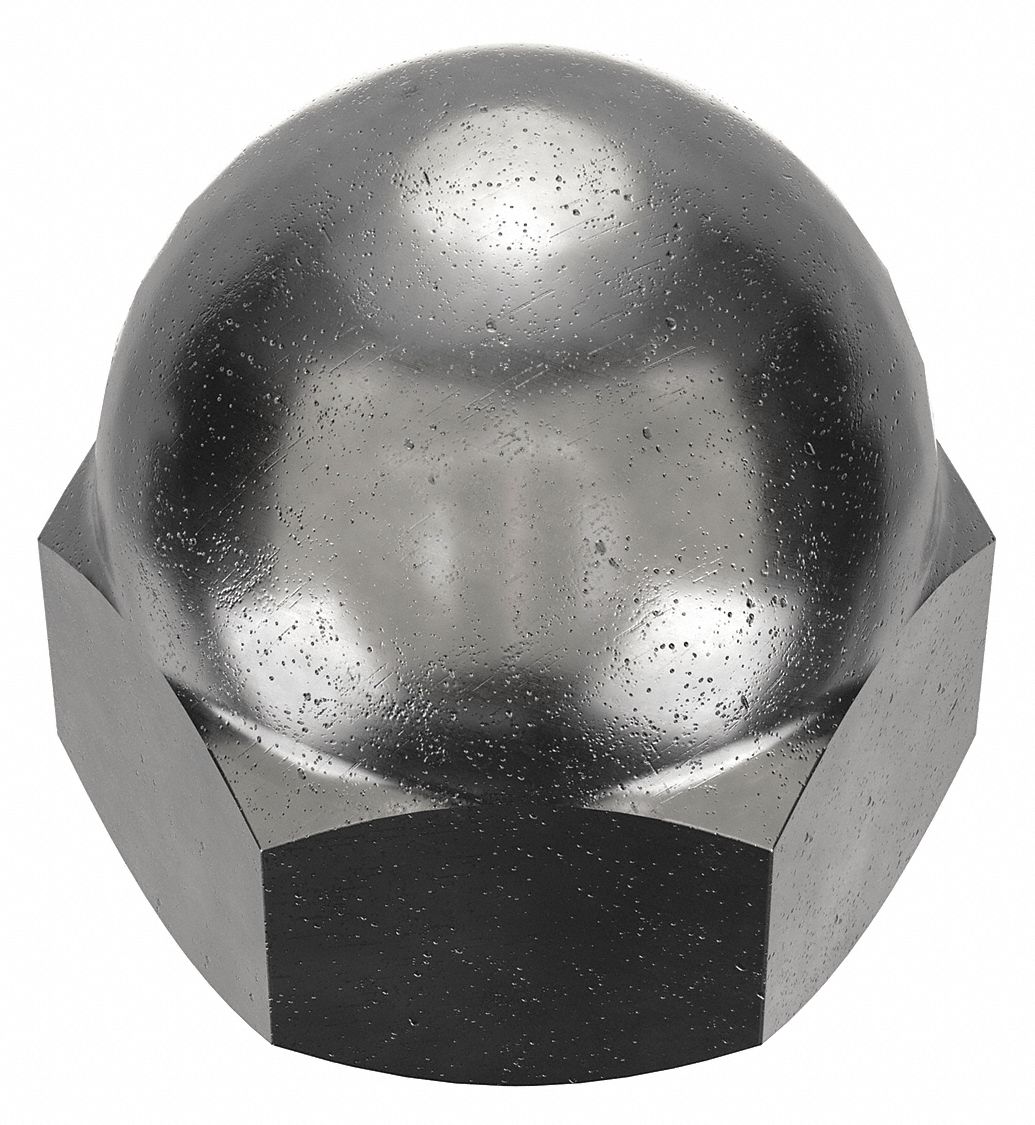 Cap Nut: Low Crown, 1"-14 Thread, Plain, 12L14, Steel, 1.547 in Ht, 1 7/16 in Hex Wd