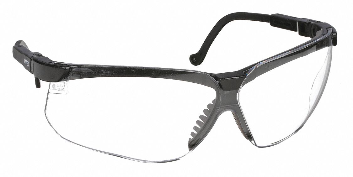 SAFETY GLASSES, HALF-FRAME, WRAPAROUND, NYLON/PC, ANTI-SCRATCH, BLACK/CLEAR, CSA, M, UNISEX