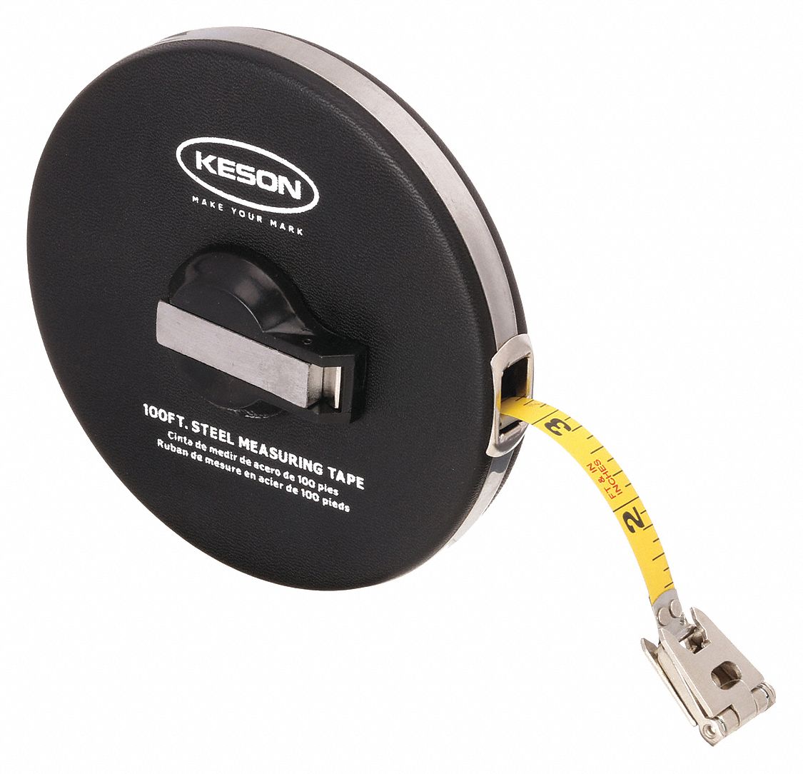 Long Tape Measure: Manual, ST10018M, Metric/SAE, 100 ft / 30 m, 1/8 in/2 mm, Stainless Steel