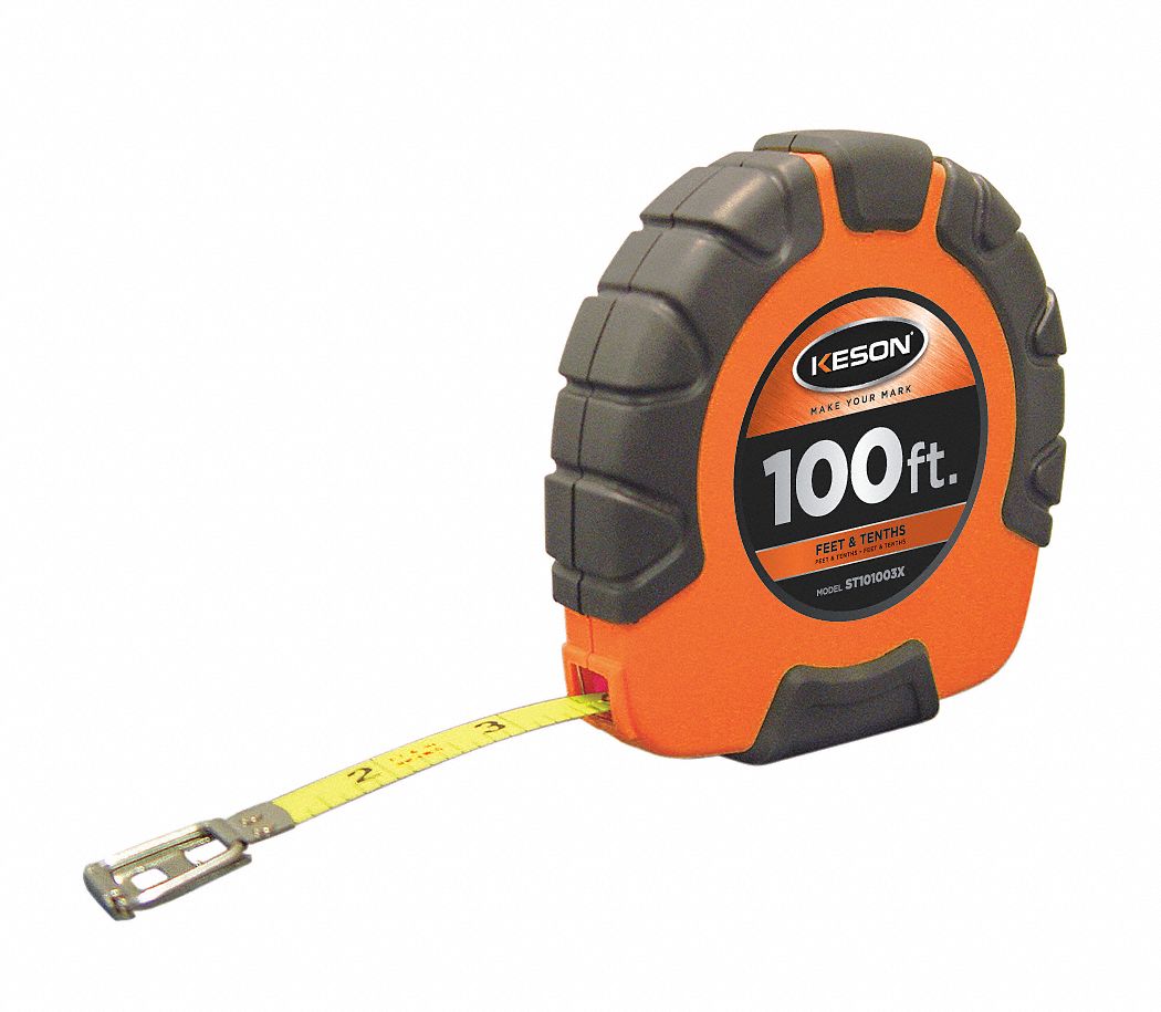 WORKPRO 100FT Closed Reel Steel Tape Measure – Nylon Coated, Plastic Case (Blue)