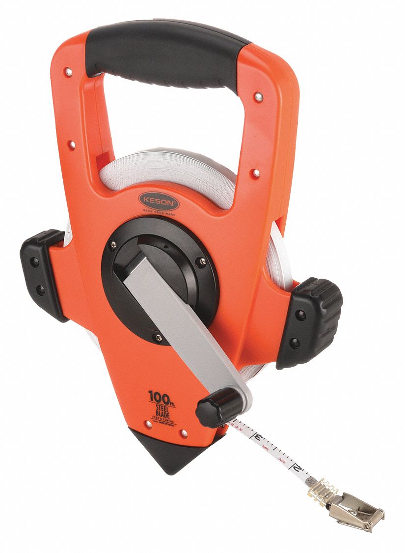 Long Tape Measure: Assisted, NRS10100H, SAE/Engineers Scale, 100 ft, 1/100 ft, Plastic, Steel