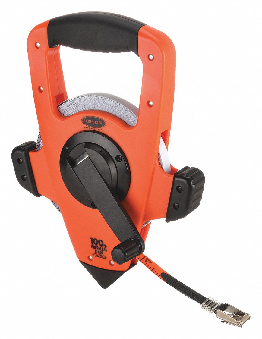 Long Tape Measure: Assisted, OTRS10100H, SAE/Engineers Scale, 100 ft, 1/100 ft, Plastic, Auto