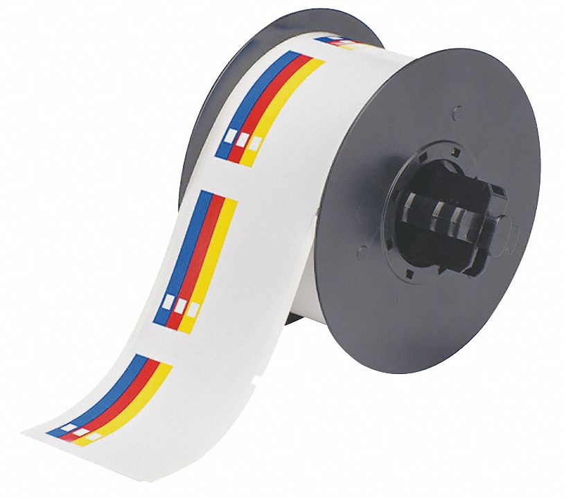 Pre-Cut Label Stock Roll: No Legend, Color Bar, 2 1/4 in x 2 1/4 in, 2 1/4 in, Vinyl, Indoor/Outdoor