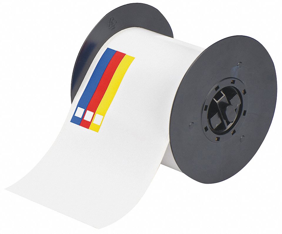 PRECUT LABEL ROLL, COLOUR BAR, 4 IN X 6¼ IN, 100 FT, VINYL, BLUE/RED/WHITE/YELLOW, OUTDOOR