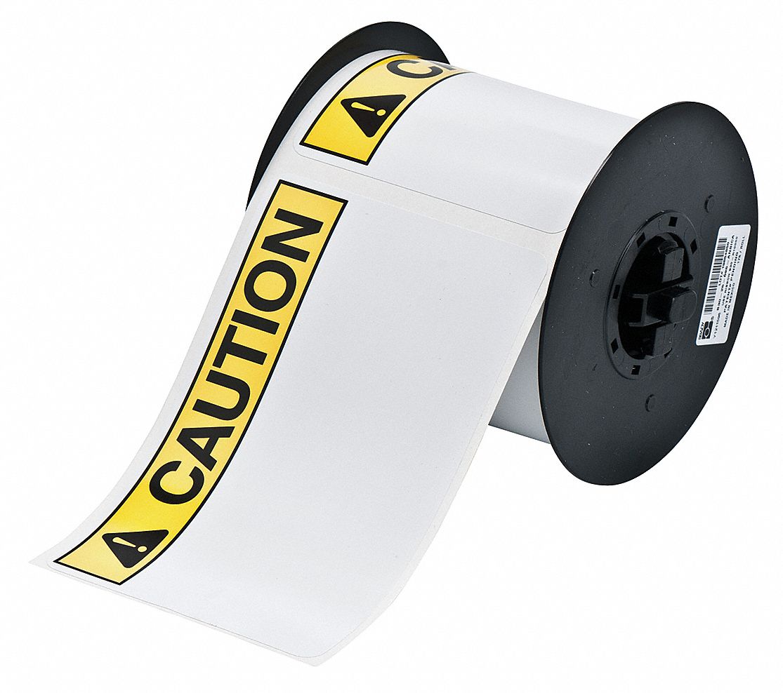 PRECUT LABEL ROLL, CAUTION, CAUTION HEADER, 4 IN X 6 IN, VINYL, OUTDOOR, 175 LABELS, WHITE/BLACK/YELLOW