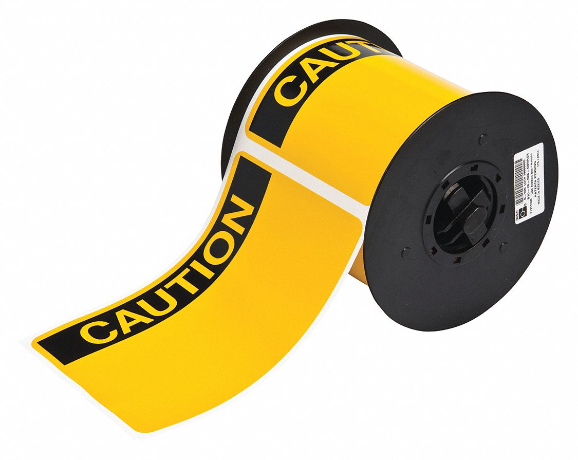PRECUT LABEL ROLL, CAUTION, CAUTION HEADER, 4 IN X 6 IN, VINYL, OUTDOOR, 175 LABELS, ADHESIVE, WHITE/BLACK/YELLOW