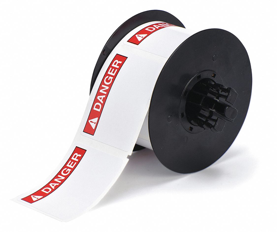 PRECUT LABEL ROLL, DANGER HEADER, DANGER HEADER, 2¼ IN X 3 IN, VINYL, OUTDOOR, 300 LABELS, WHITE/RED