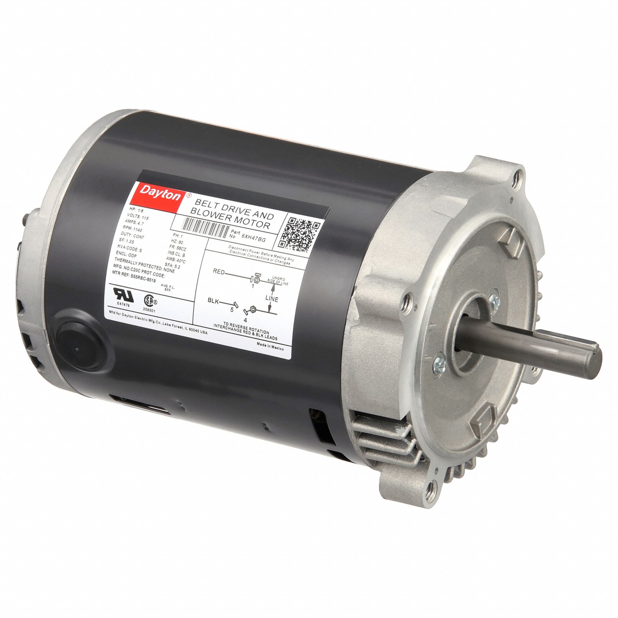 Belt Drive Motor: 1 Speed, Open Drip Proof, C-Face Mount, 1/6 hp Horsepower, 1, 140 RPM RPM
